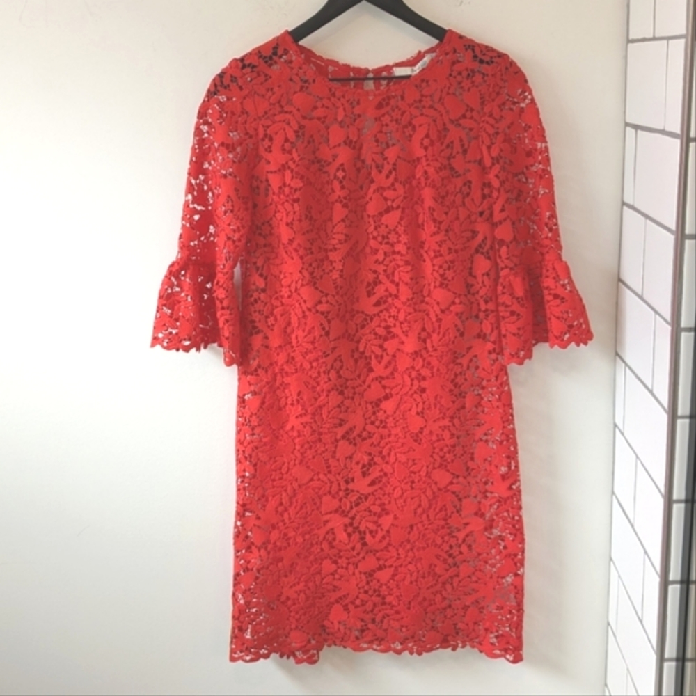 Boden Brittany Red Lace Floral Bird Bell Sleeve Dress